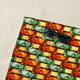 彫刻と染色された緑色のオレンジ色の長方形プレート ビーチタオル