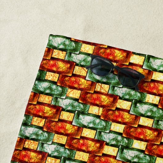 彫刻と染色された緑色のオレンジ色の長方形プレート ビーチタオル (インサイチュ)