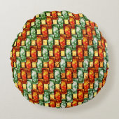 彫刻と染色された緑色のオレンジ色の長方形プレート ラウンドクッション (正面)