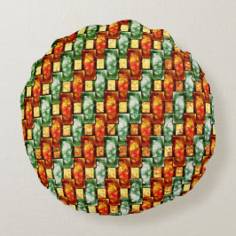 彫刻と染色された緑色のオレンジ色の長方形プレート ラウンドクッション