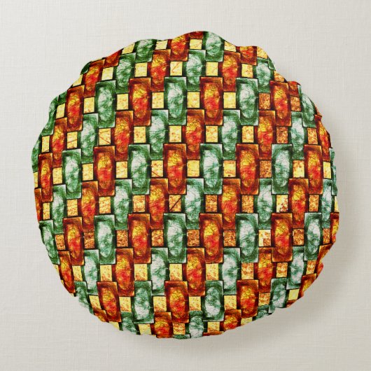 彫刻と染色された緑色のオレンジ色の長方形プレート ラウンドクッション (裏面)