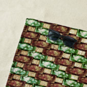 彫刻と染色された緑色の茶色の長方形の部分 ビーチタオル (インサイチュ)