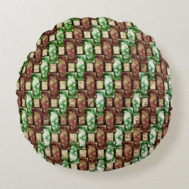 彫刻と染色された緑色の茶色の長方形の部分 ラウンドクッション