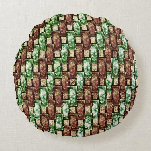 彫刻と染色された緑色の茶色の長方形の部分 ラウンドクッション (正面)