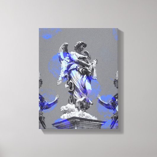 彫刻のブルーカラーブラシストロークのデジタルアート キャンバスプリント (正面)