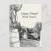 彫刻の少年と公園の古い噴水 シーズンポストカード (正面)