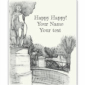 彫刻の少年と公園の古い噴水 シール (正面)