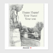 彫刻の少年と公園の古い噴水 シール (シート)