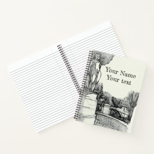 彫刻の少年と公園の古い噴水 ノートブック (内部)