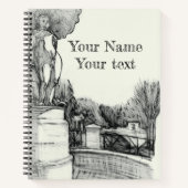 彫刻の少年と公園の古い噴水 ノートブック (正面)