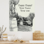 彫刻の少年と公園の古い噴水 ポスター (キッチン)