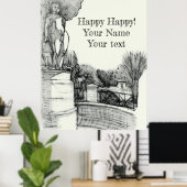 彫刻の少年と公園の古い噴水 ポスター (ホームオフィス)