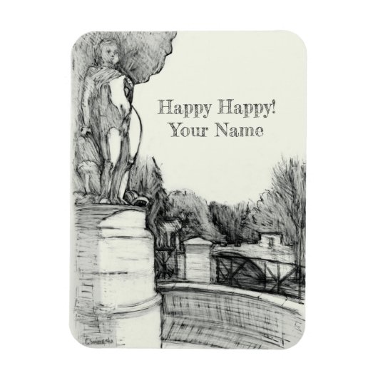 彫刻の少年と公園の古い噴水 マグネット (縦)