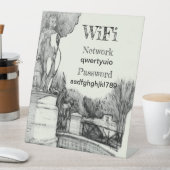 彫刻の少年と公園の古い噴水 台座サイン (インサイチュ)