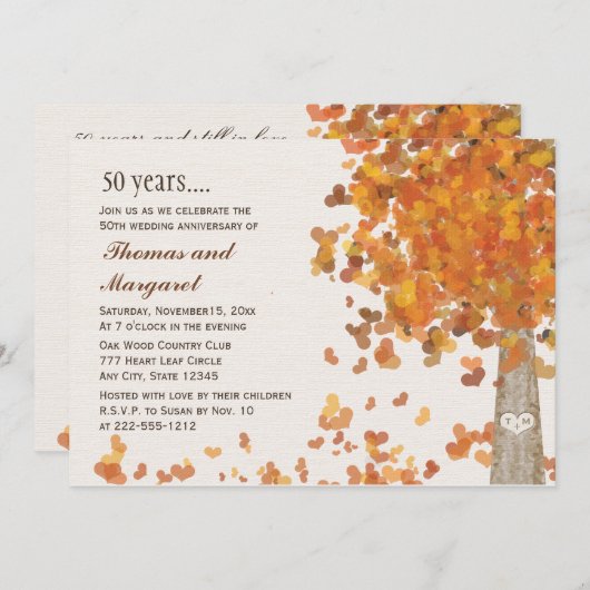 彫刻の木の落葉 50周年写真招待状 招待状 (正面/裏面)