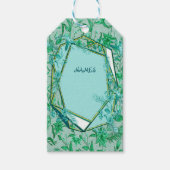 彫刻の質感のある裏地にエメラルドグリーン ギフトタグ (正面)