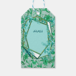 彫刻の質感のある裏地にエメラルドグリーン ギフトタグ