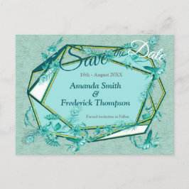 彫刻の質感のある裏地にエメラルドグリーン 案内ポストカード