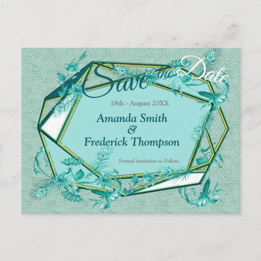 彫刻の質感のある裏地にエメラルドグリーン 案内ポストカード (正面)