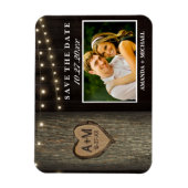 彫刻イニシャルオールドオークツリー結婚式の日付を保存 マグネット (縦)