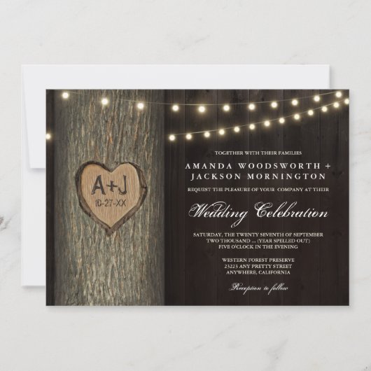 彫刻イニシャルオールドオークツリー結婚式招待状 招待状 (正面)