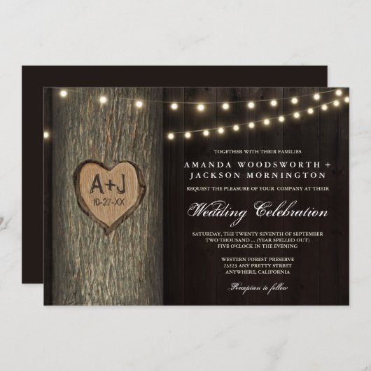 彫刻イニシャルオールドオークツリー結婚式招待状 招待状 (正面/裏面)