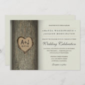 彫刻イニシャルハートオークツリー結婚式招待状 招待状 (正面/裏面)