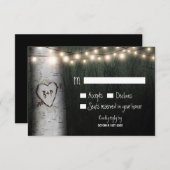 彫刻イニシャル樺の木ツリー結婚RSVPカード 出欠カード (正面/裏面)