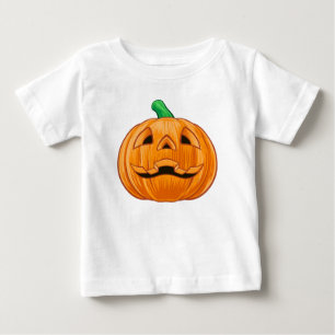 彫刻オレンジカボチャ詳細ハロウィーン ベビーTシャツ