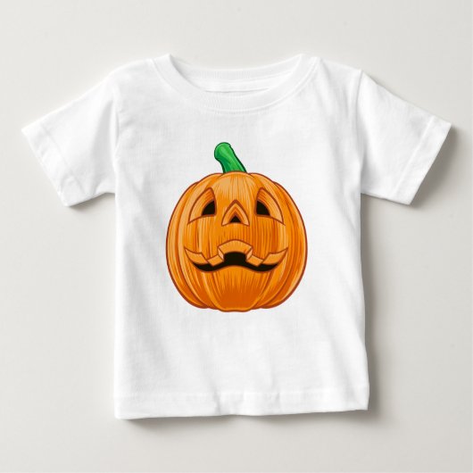 彫刻オレンジカボチャ詳細ハロウィーン ベビーTシャツ (正面)