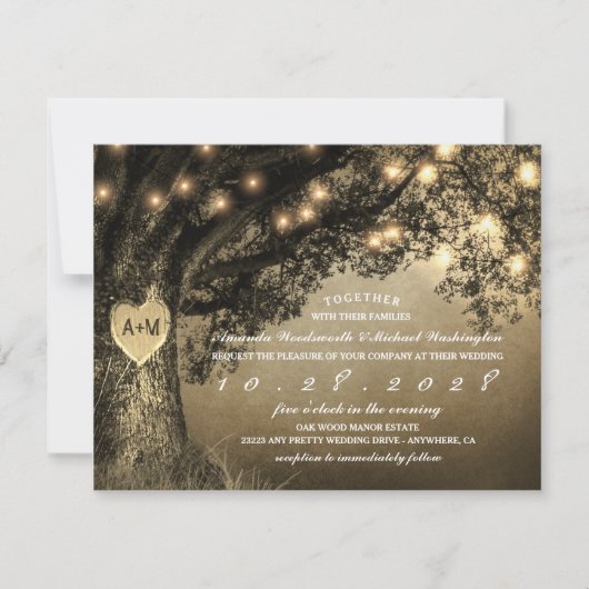 彫刻オークツリーヴィンテージ素朴結婚式招待状 招待状 (正面)