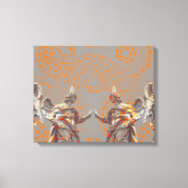 彫刻カッコいいとオレンジの円のコラージュ キャンバスプリント