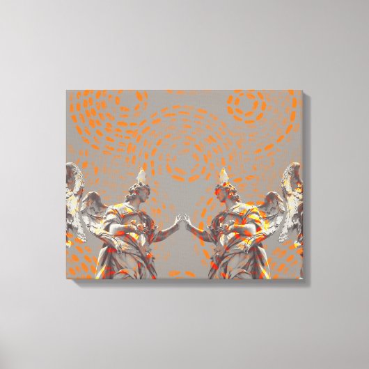 彫刻カッコいいとオレンジの円のコラージュ キャンバスプリント (正面)