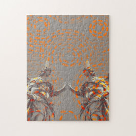 彫刻カッコいいとオレンジの円のコラージュ ジグソーパズル