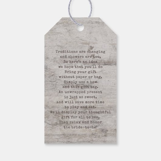 彫刻スウィートアーツ素朴ブライダルディスプレイシャワー ギフトタグ (裏面)