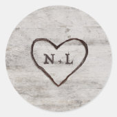 彫刻スウィートアー素朴樺の木モノグラム結婚ズ ラウンドシール (正面)