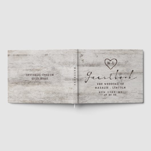 彫刻スウィート素朴樺の木ウッドツリ結婚ーズ ゲストブック (全面)