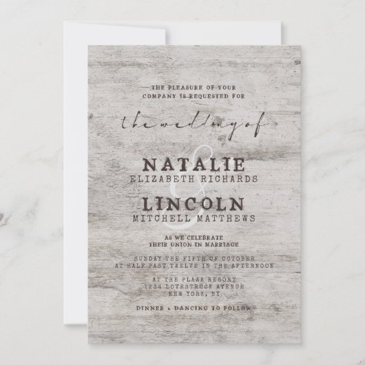 彫刻スウィート素朴樺の木ウッドツリ結婚ーズ 招待状 (正面)