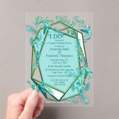 彫刻テクスチャー裏地のエメラルドグリーン アクリル招待状 (インサイチュ (ポータブル))