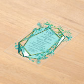 彫刻テクスチャー裏地のエメラルドグリーン アクリル招待状 (レイダウン)