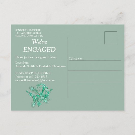 彫刻テクスチャー裏地のエメラルドグリーン インビテーションポストカード (裏面)