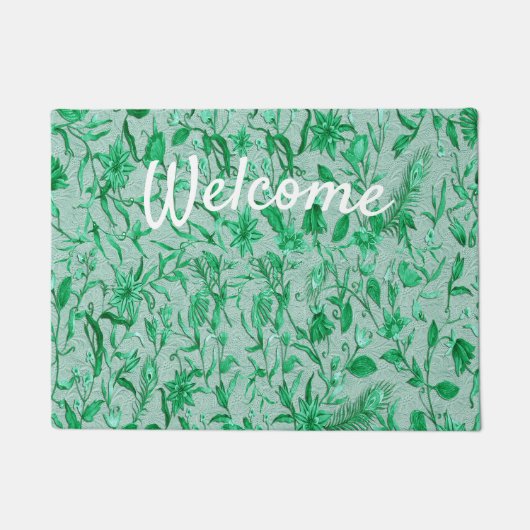 彫刻テクスチャー裏地のエメラルドグリーン ドアマット (正面)