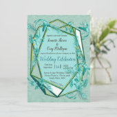 彫刻テクスチャー裏地のエメラルドグリーン 招待状 (スタンド正面)