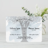 彫刻ハートとストリングライトブルーの木 招待状 (スタンド正面)