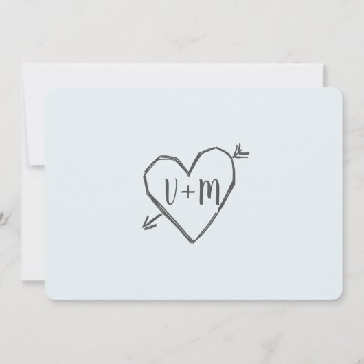 彫刻ハートとストリングライトブルーの木 招待状 (裏面)