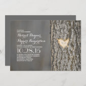 彫刻ハートの木の田舎の結婚式 招待状 (正面/裏面)