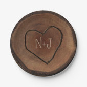 彫刻ハートウッドツリーバーク素朴結婚式の引き出物 ペーパープレート (正面)