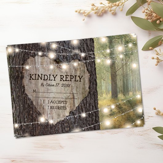彫刻ハートツリーウェディングRSVP 出欠カード
