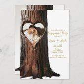 彫刻ハートツリースタンプフォト素朴婚約 招待状 (正面/裏面)