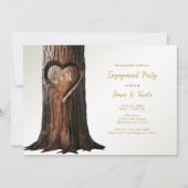 彫刻ハートツリースタンプ素朴ミニマル婚約 招待状 (正面)